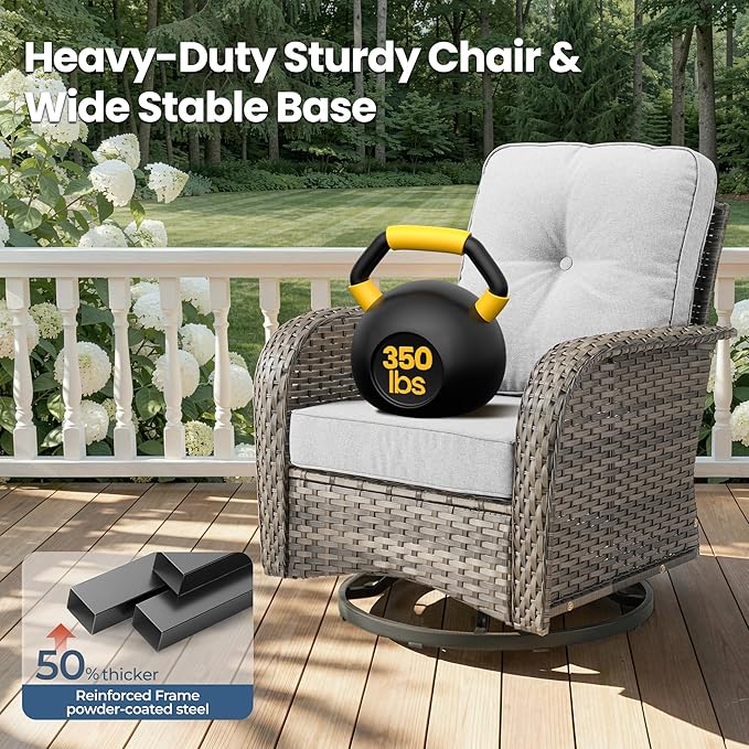 Weaxty Outdoor Swivel Rocker Patio Chairs, 3 Pieces Patio Furniture Set - Image 6