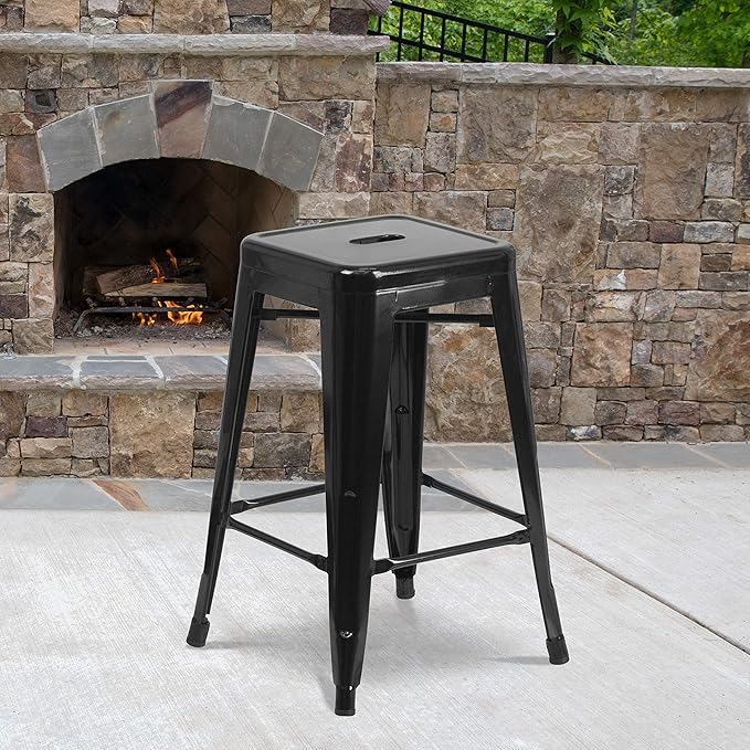 Flash Furniture Lily 4 Pack Commercial Grade 24" High Backless Black Metal - Image 2