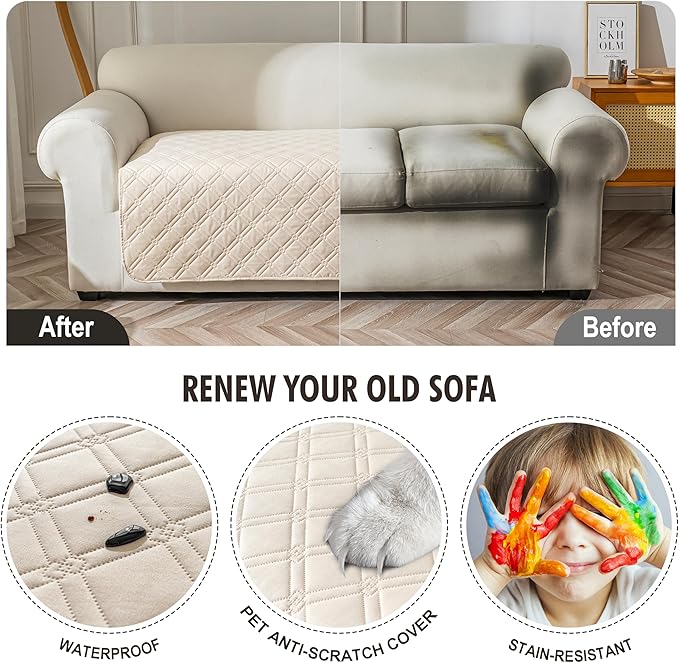 Genina Waterproof Couch Cover, Washable Anti-Slip 78inch Sofa Covers - Image 4
