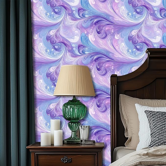 HOMETITUTE Purple Blue Marble Swirl Pattern Wallpaper Peel and Stick Contact - Image 2