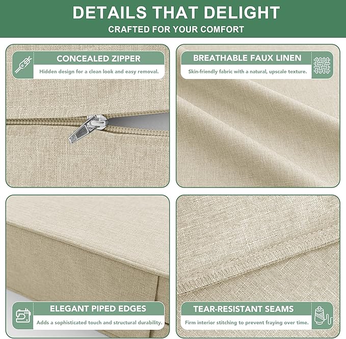 Summsun Patio Chair Cushions 19 x 19 Inch, Faux Linen Outdoor Furniture Cushions - Image 5