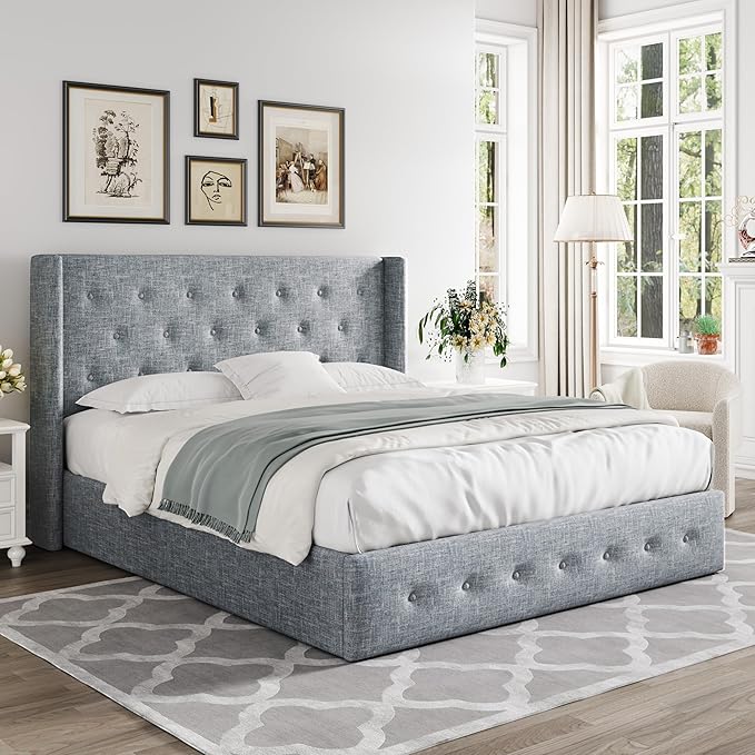 Allewie Full Size Lift Up Storage Bed, Button Tufted Headboard - Image 8
