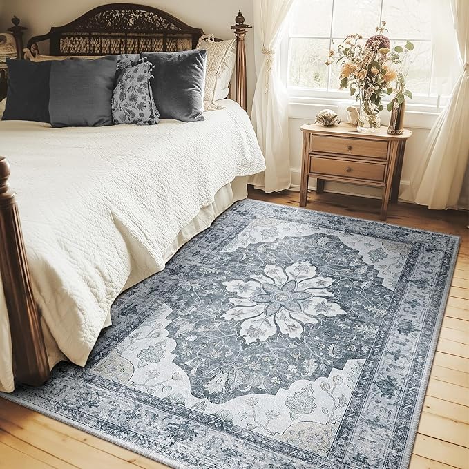 RELEANY Area Rugs 5'x7' Washable Non-Slip, Floral Vintage Distress Print - Image 2