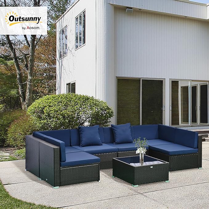 Outsunny 7-Piece Patio Furniture Sets Outdoor Wicker Conversation Sets All - Image 2
