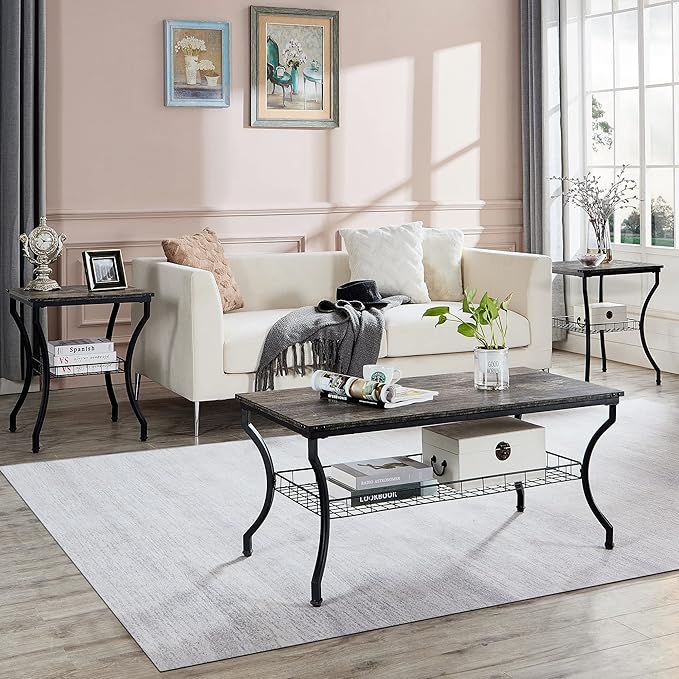 VECELO 3 Pieces Living Room Table Sets, Coffee and End Tables - Image 2