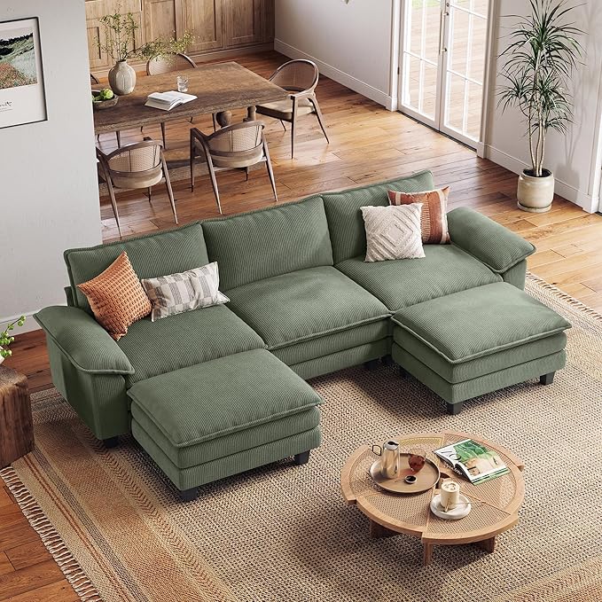 LINSY HOME 123" Modular U-Shaped Sectional Sofa, 3-Seat Corduroy Modern Cloud by LINSYHOME