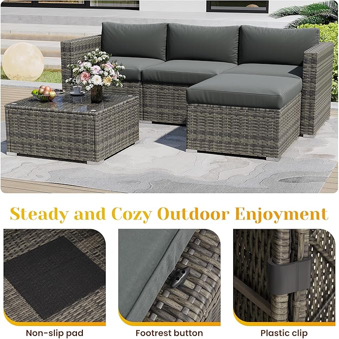 May in Color 5 Piece Outdoor Patio Sectional Furniture Set, Weather Resistant - Image 7