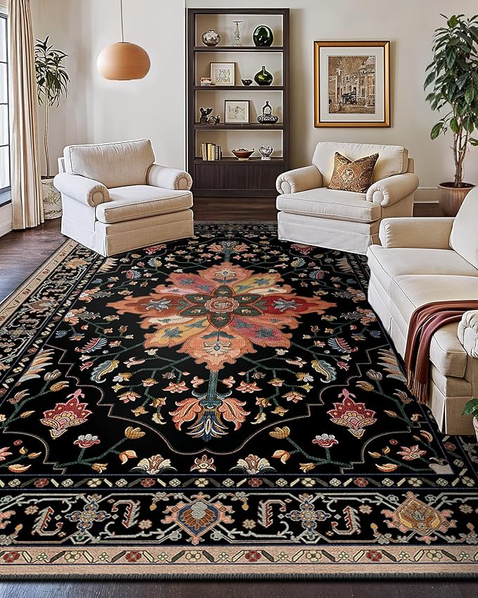 RELEANY Area Rugs 10'x14' Washable Non-Slip, Floral Vintage Distress Print - Image 2
