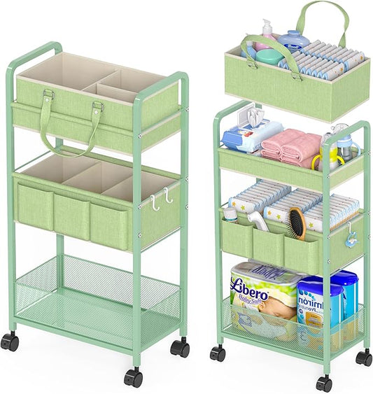 2in1 Baby Diaper Caddy Organizer Cart, 3-Tier Rolling Cart, Metal Diaper Caddy by LIDTOP