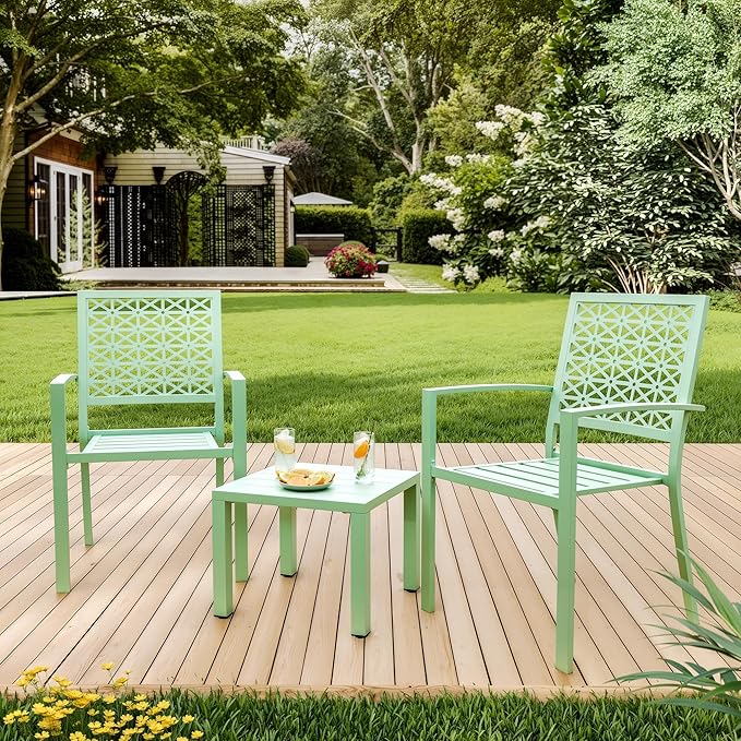 GarveeTech 3 PCS Outdoor Bistro Set, Stackable Modern Metal Steel Table and - Image 7