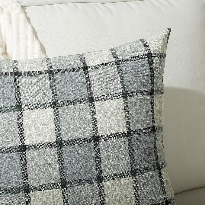 Stellhome Pack of 2 Linen Buffalo Check Throw Pillow Covers, Farmhouse Plaid - Image 4