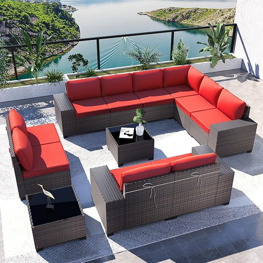 Kullavik Outdoor Patio Furniture Set 12 Pieces Sectional Rattan Sofa Set Brown by KULLAVIK