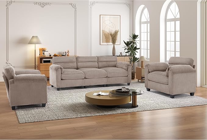 HAOMARKETS Corduroy Sofa Set, Upholstered Armchair Set of 2 and 3-Seater Sofa by HAOMARKETS