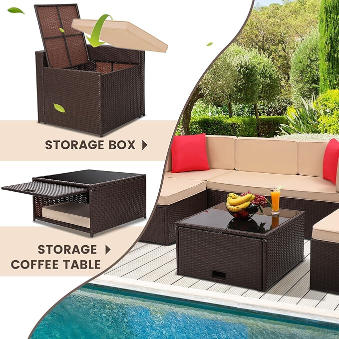KROFEM 8-Piece Patio Furniture Set, Outdoor Wicker Rattan Sectional - Image 4