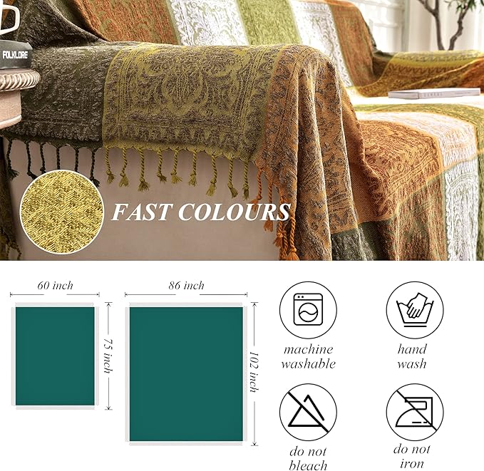 Boho Couch Cover, Bohemian Throw Blanket Tassels Hippie Decor Covers Sofa Chair - Image 4