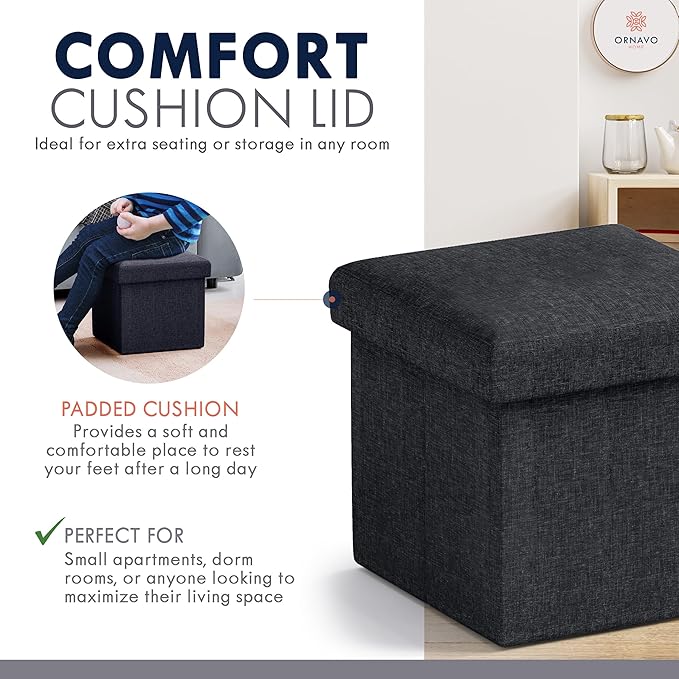 Ornavo Home Small Storage Ottoman Foldable Collapsible Cube Square Linen - Image 6