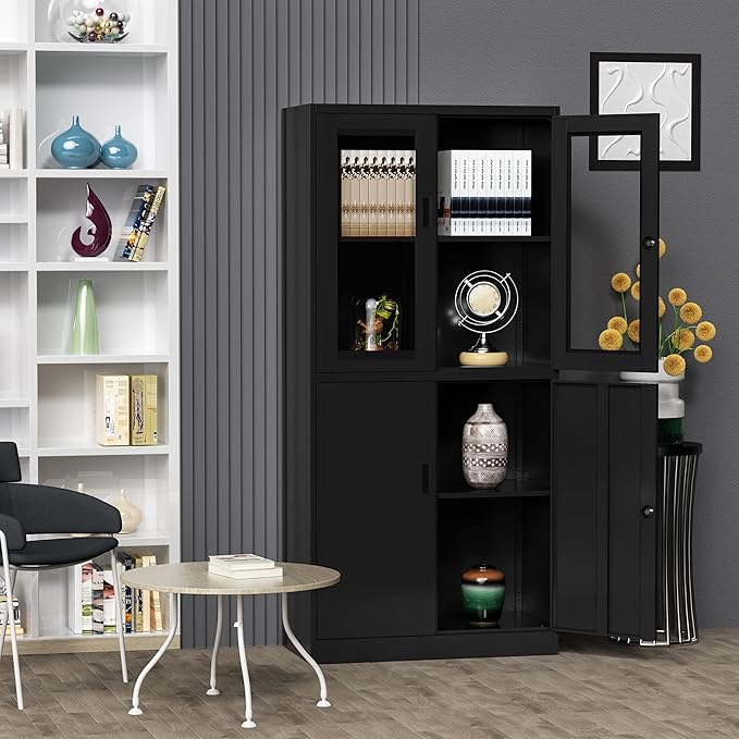 71”H Display Cabinet with Adjustable Shelves, 4 Door Display Cabinets with - Image 2