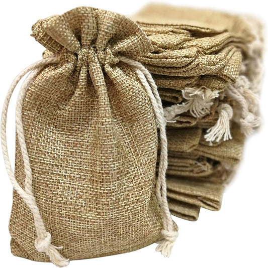 Supply Friend 50 Small Burlap Bags with Drawstring, 4x6 Inch Rustic Gift Bag Bulk Pack for Birthday, Wedding, Party Favors, Advent, Christmas, Holiday Gift Wrap, Jewelry and Treat Pouches