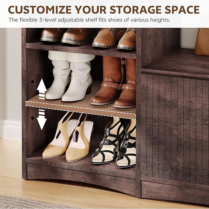 Shoe Cabinet with Bench, U-Shaped Shoe Storage Bench, Tall Shoes Cabinet with - Image 4
