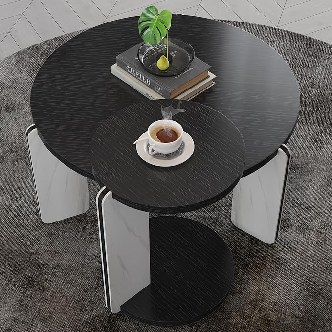 GDFStudio Round Nesting Coffee Table Set of 2, Modern Wooden Accent Side Table - Image 4