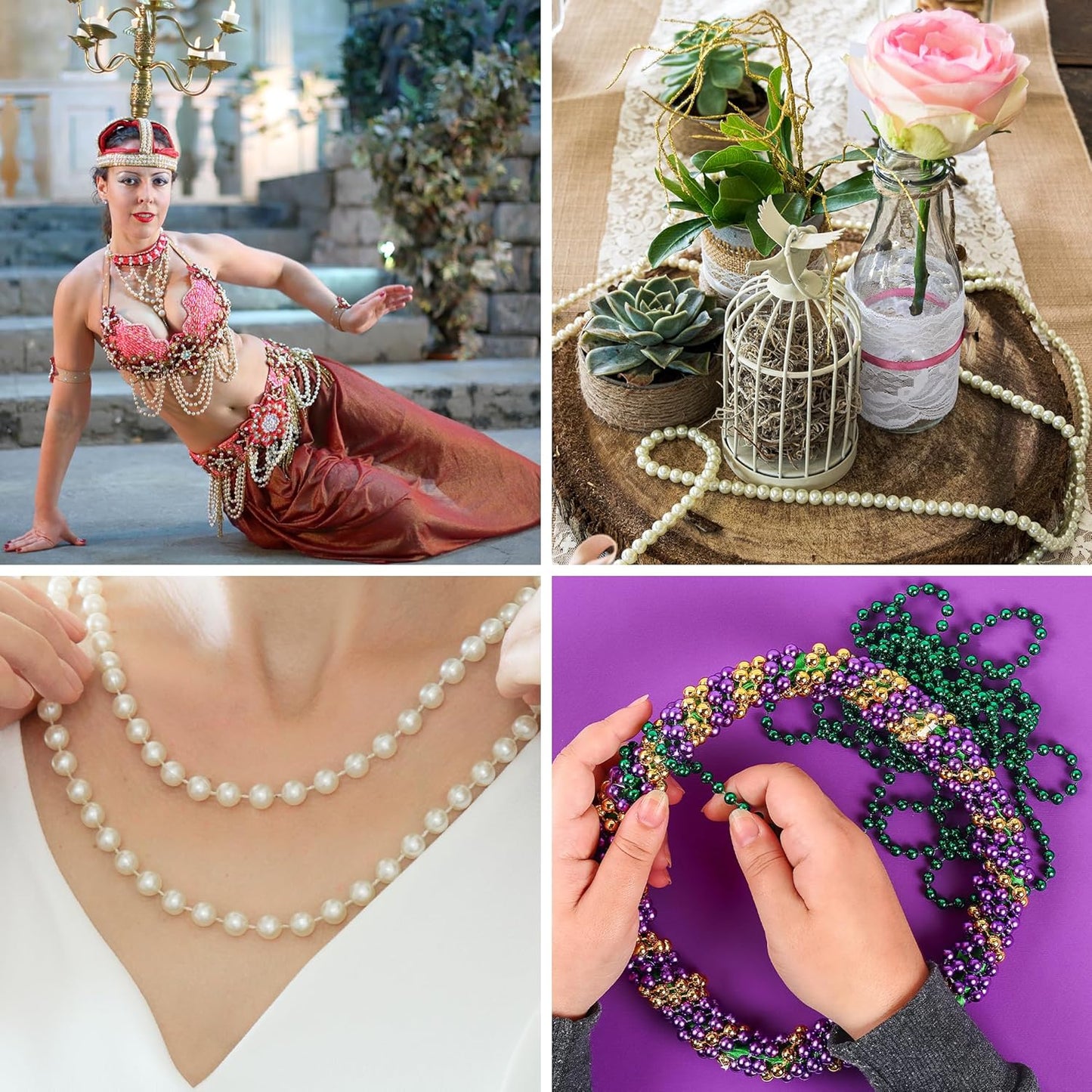 Mandala Crafts 6mm Faux Dark Gold Pearl Beads Roll - 27 Yards Strand of Fake Pearls Chain Garlands Spool String for Christmas Tree, Wedding, Party, Vases, DIY Decoration