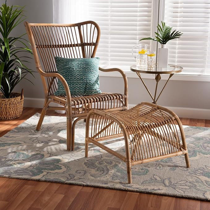 bali & pari Lamaria Natural Rattan Chair and Footstool, 2-Piece Set - Image 7