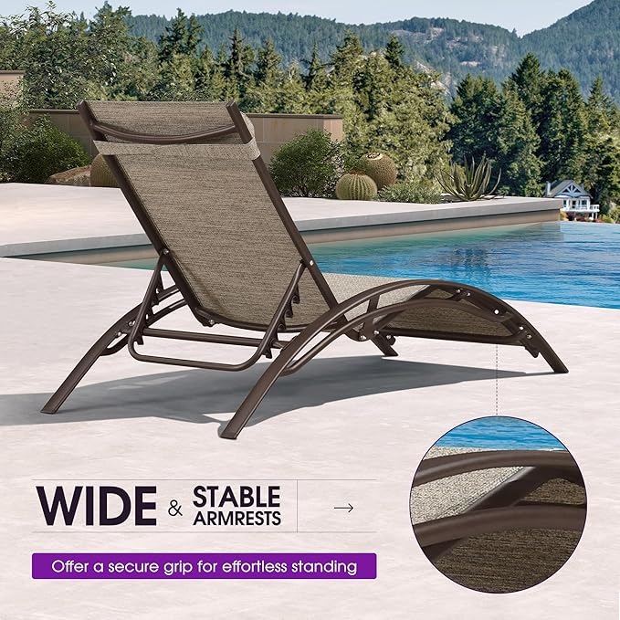 PURPLE LEAF Outdoor Chaise Lounge Chair Set of 3 Patio Pool Lounger Bronze - Image 8