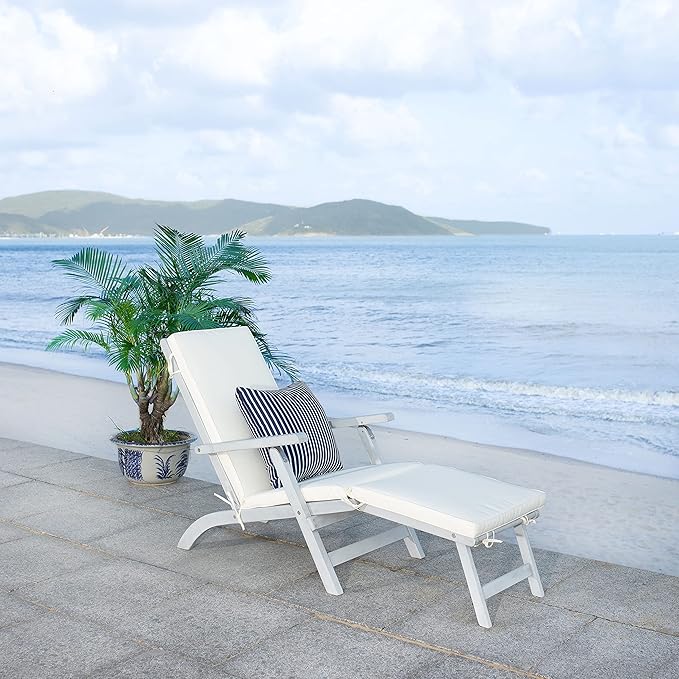SAFAVIEH Outdoor Collection Palmdale Grey Solid Wood/Beige Cushion - Image 9
