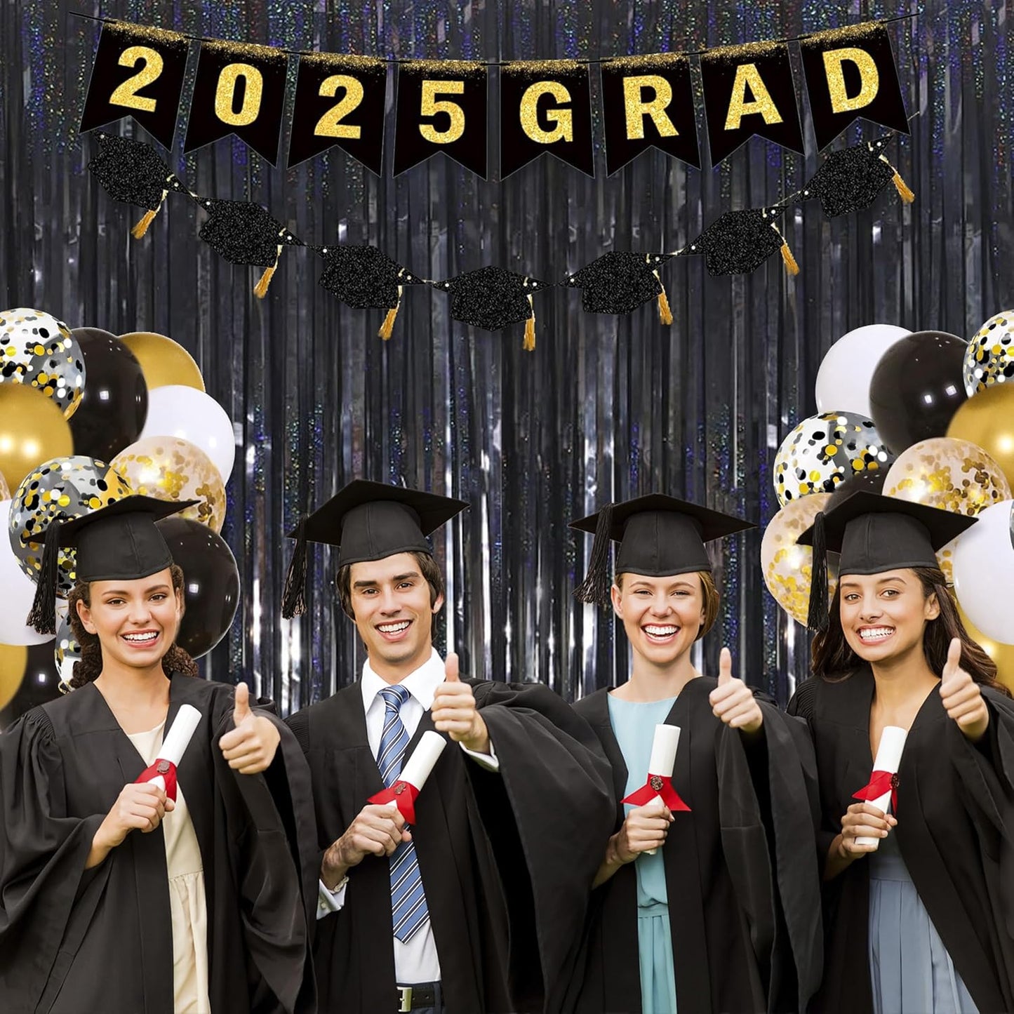 Foil Fringe Curtains Halloween Decor Indoor Party Decorations - Melsan 3 Pack 3.2 x 8.2 ft Black Tinsel Curtain Photo Backdrop for Birthday Decorations Retirement Party Decorations Black