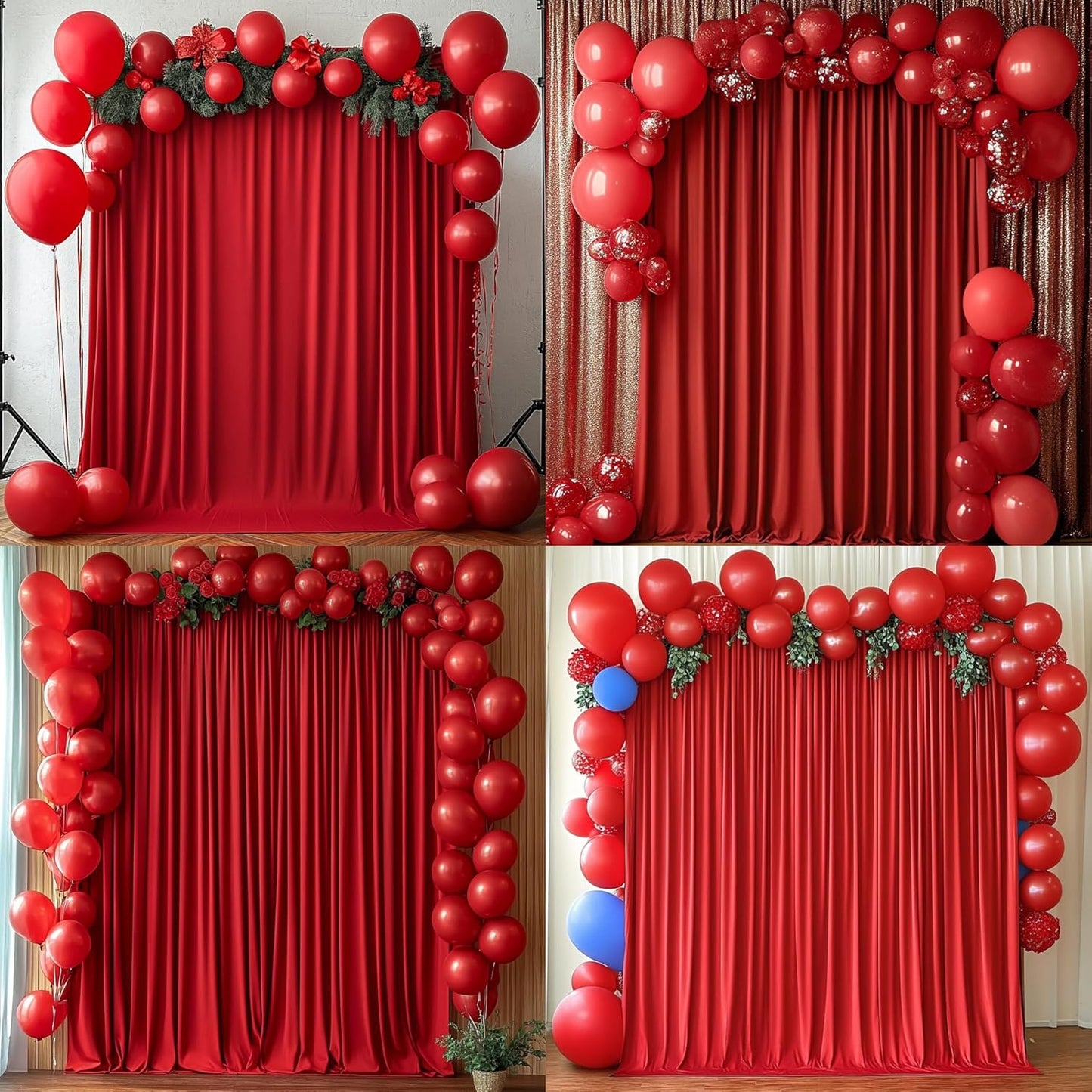 Outpain 30 ft x 8 ft Red Backdrop Curtain Panels, 6 Panels 5 ft x 8 ft Wrinkle Free Polyester Photography Backdrop Drapes, Wedding Party Home Decoration Supplies
