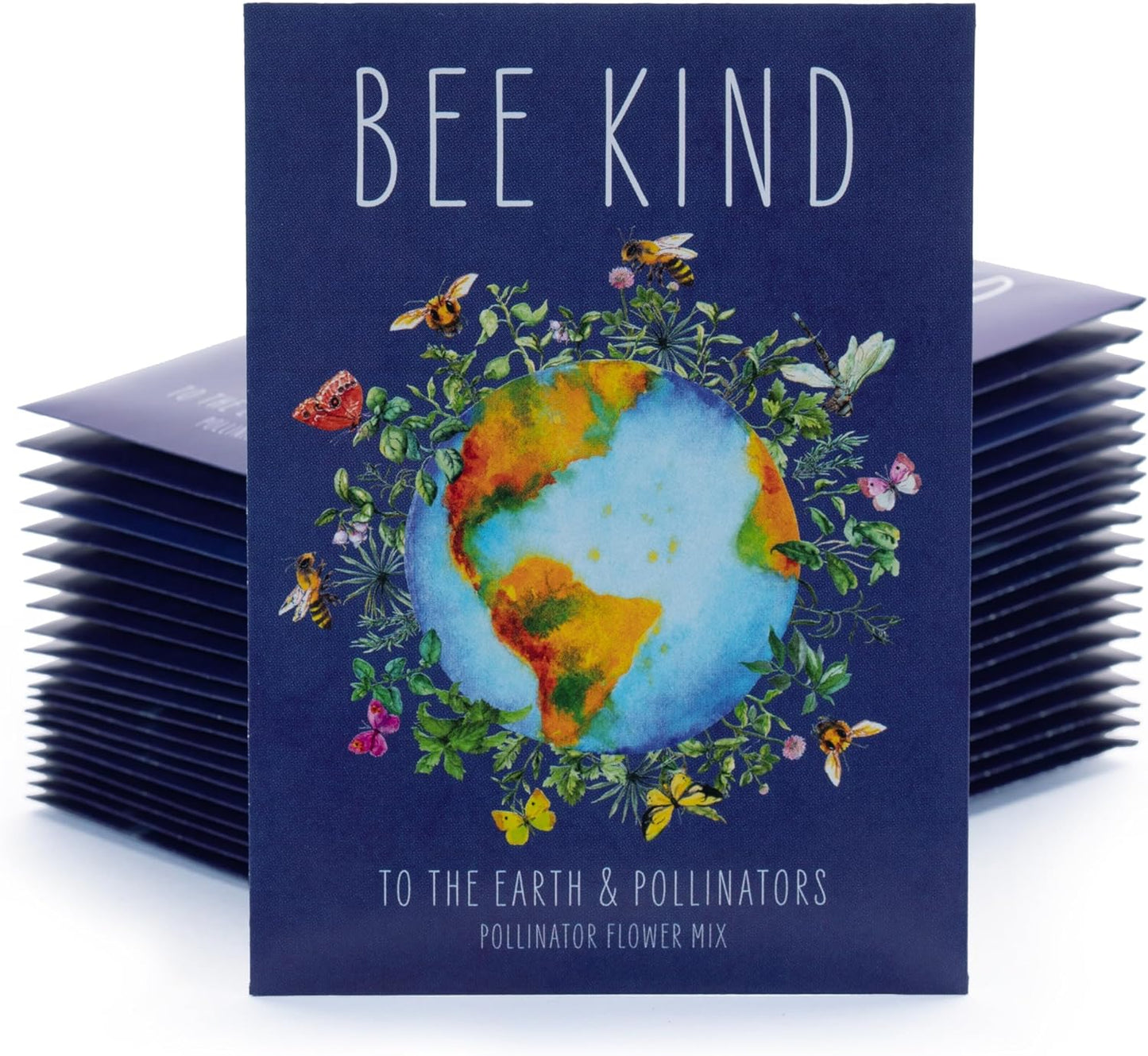 Bentley Seed Co. | Bee Kind Planet | Illustrated Bee Flower Seed Packets | Help Pollinators Environmental Favor for Events | Pollinator Wildflower Mix Seed | Eco-Friendly Hand Out | 25 Pk