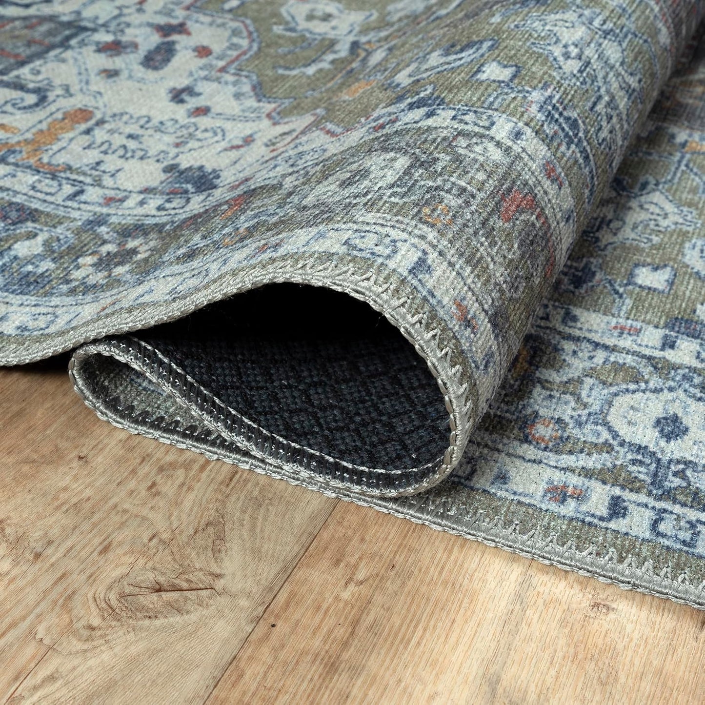 Bloom Rugs Washable Non-Slip 12 ft Runner - Green/Blue Traditional Medallion Runner for Entryway, Hallway, Bathroom, and Kitchen - Exact Size: 2.5' x 12'