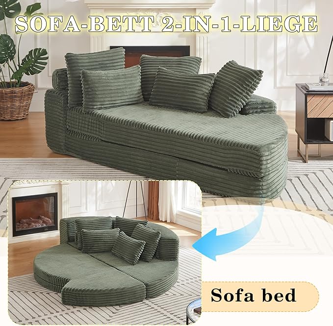 78.5" Corduroy Boneless Round Oversized Sofa, Converts into Two Recliners - Image 4