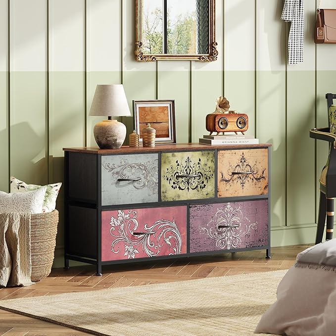 WLIVE Dresser for Bedroom with 5 Drawers, Wide Chest of Drawers, Fabric Dresser - Image 8
