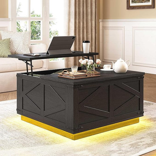 Jocoevol Farmhouse Lift Top Coffee Table, Square Wood Center Table by JOCOEVOL