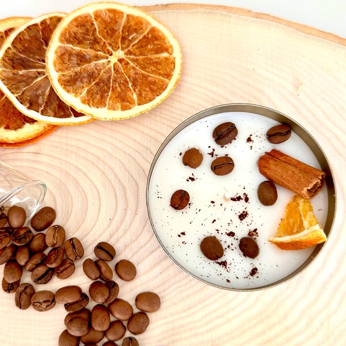 Coffee Scented Soy Wax Candle Favors with Hand-Placed Orange and Cinnamon Stick - Handmade Gift Set for Wedding Guest - Bridal Shower Baby Shower Birthday (10 Pieces)