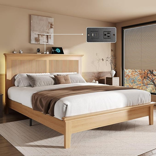 Lifezone Wood Queen Bed, Solid Wood Bed by Lifezone