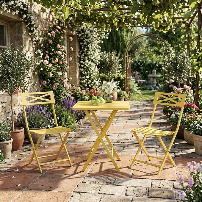 GarveeLife 3 Piece Outdoor Bistro Set, All Metal Patio Table and Chairs Set by GarveeLife