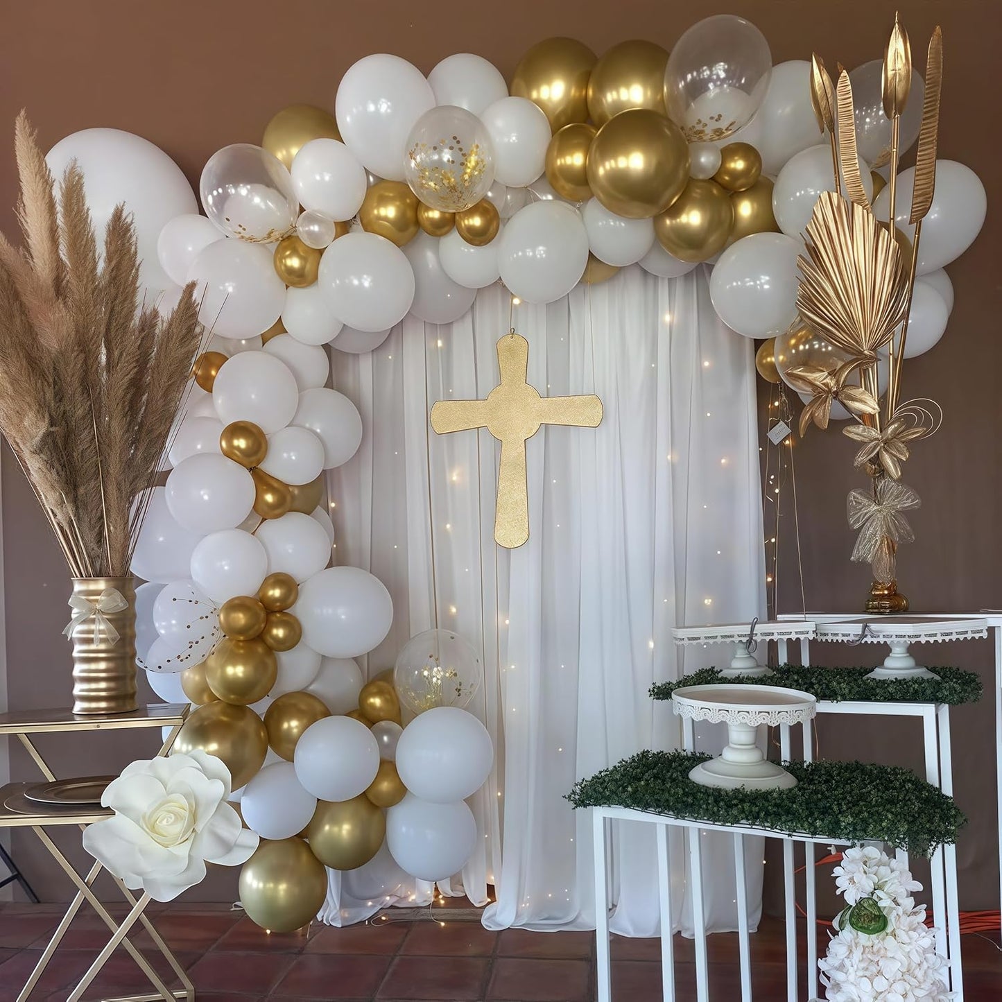 Metallic Gold Balloons Set, Pack of 35 12 Inch White Gold Confetti Latex Balloon, Gold and White Birthday Party Balloons for Women Girls Wedding Engagement Baby Bridal Shower Party Decorations