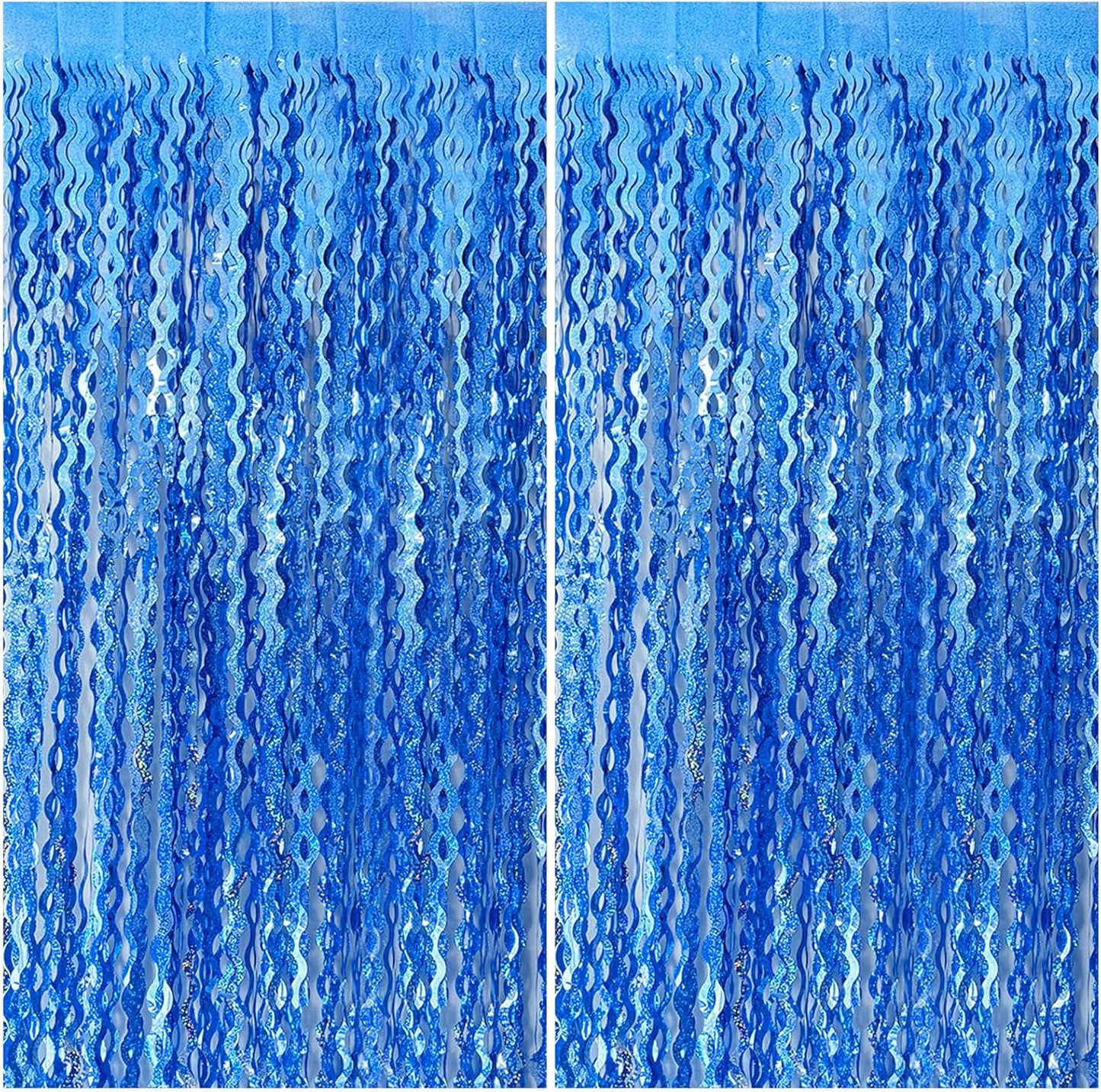 Blue Backdrop Wavy Tinsel Foil Fringe Curtains for Parties Sparkle Metallic Wavy Blue Birthday Decorations for Streamers Party Decorations Photo Booth Props Birthday Ocean Party Decor Supplies