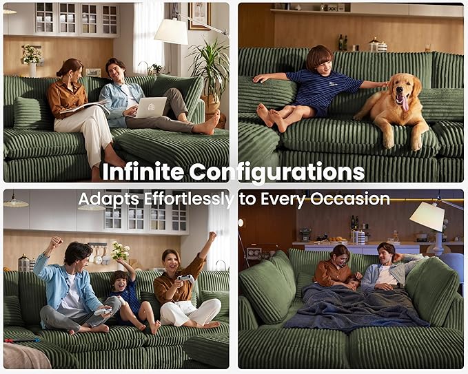 115" Oversized Corduroy Couch Modular Sectional Sofa, Washable Cloud Couch - Image 5