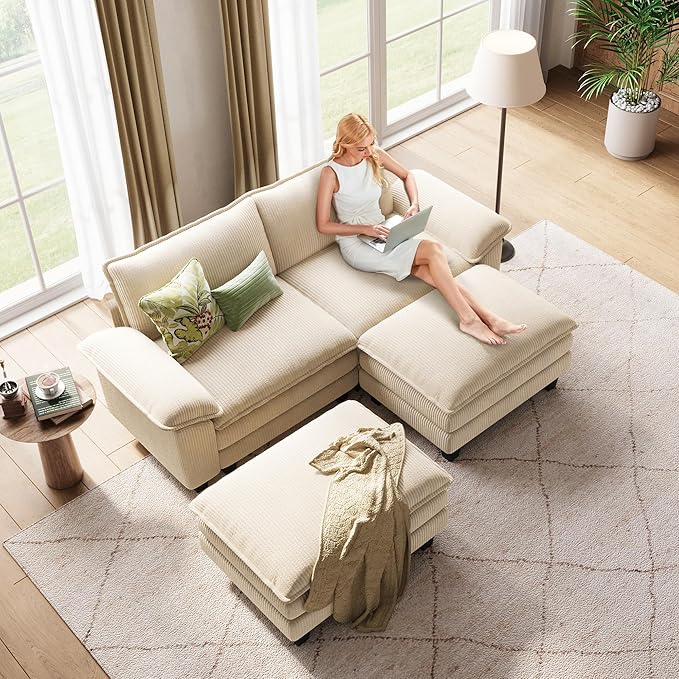 LINSY HOME 90" Modular Cloud Love Seat Sofa, Corduroy Soft Sectional Couch - Image 7