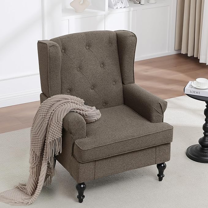 Accent Chair for Living Room, Mid Century Modern Upholstered Armchair, Wingback - Image 3