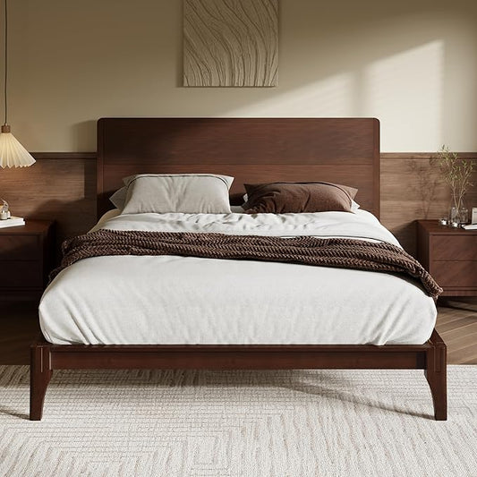 Merax Queen Size Bamboo Platform Bed, Mid-Century Modern Bed Frame by Merax