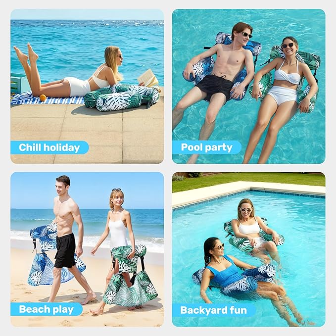 SLOOSH Inflatable Pool Floats Adult, 2 Packs Floating Lounge Chairs, Blow up - Image 8