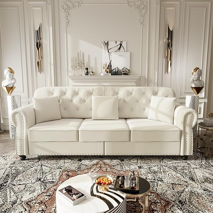 KEIKI 83" Velvet Chesterfield Sofa - Image 3