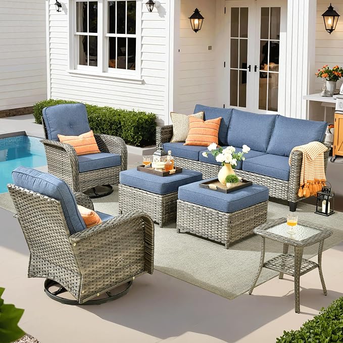 ovios 6 Pieces Patio Furniture Set, Outdoor Wicker Sofa Couch by OVIOS