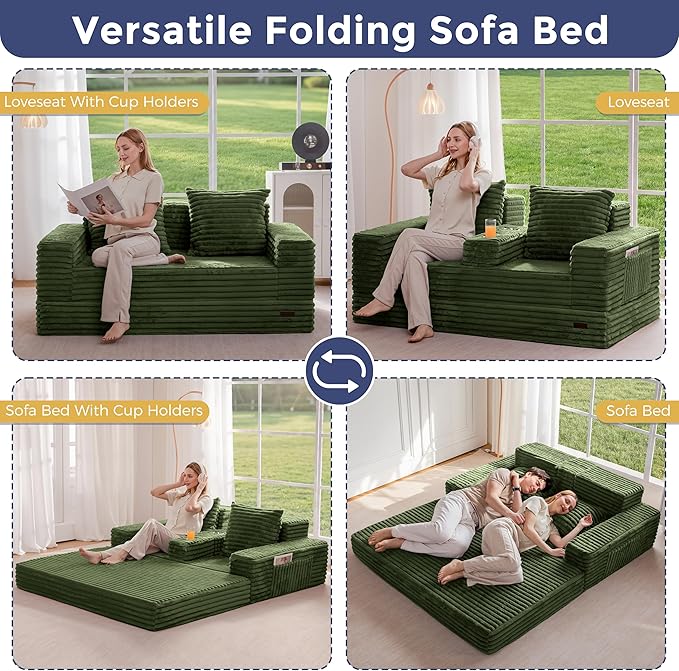 MAXYOYO Loveseat Sofa Bed, Striped Faux Fur Foldable Floor Sofa Couch in A Box - Image 4