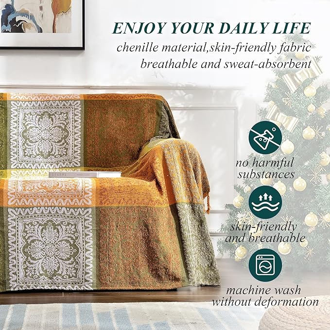 Boho Couch Cover, Bohemian Throw Blanket Tassels Hippie Decor Covers Sofa Chair - Image 7