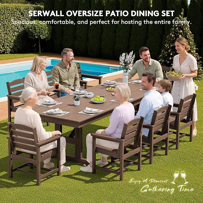 SERWALL Outdoor Dining Table, All Weather HDPE Patio Dining Table - Image 6